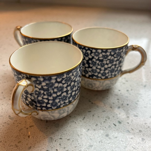 Rare Antique Royal Worcester Blue/White Floral Porcelain Demitasse Cups Set of 3 - Picture 9 of 16